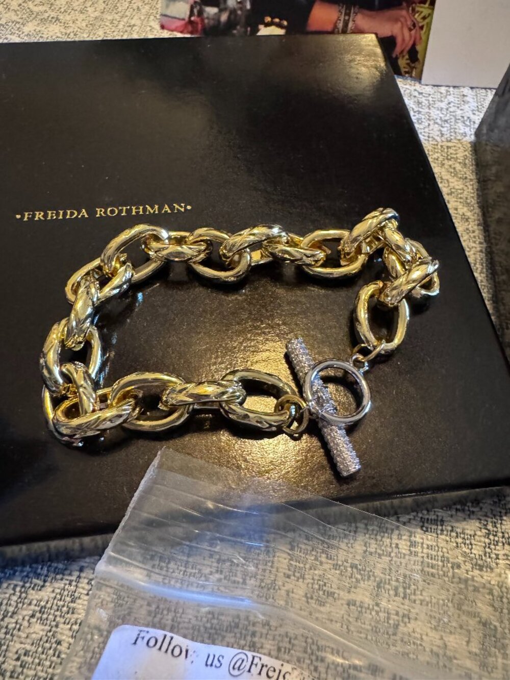 🎁 Giftable - Freida Rothman Vault Chunky Link Bracelet Pave Toggle Clasp - NWT
